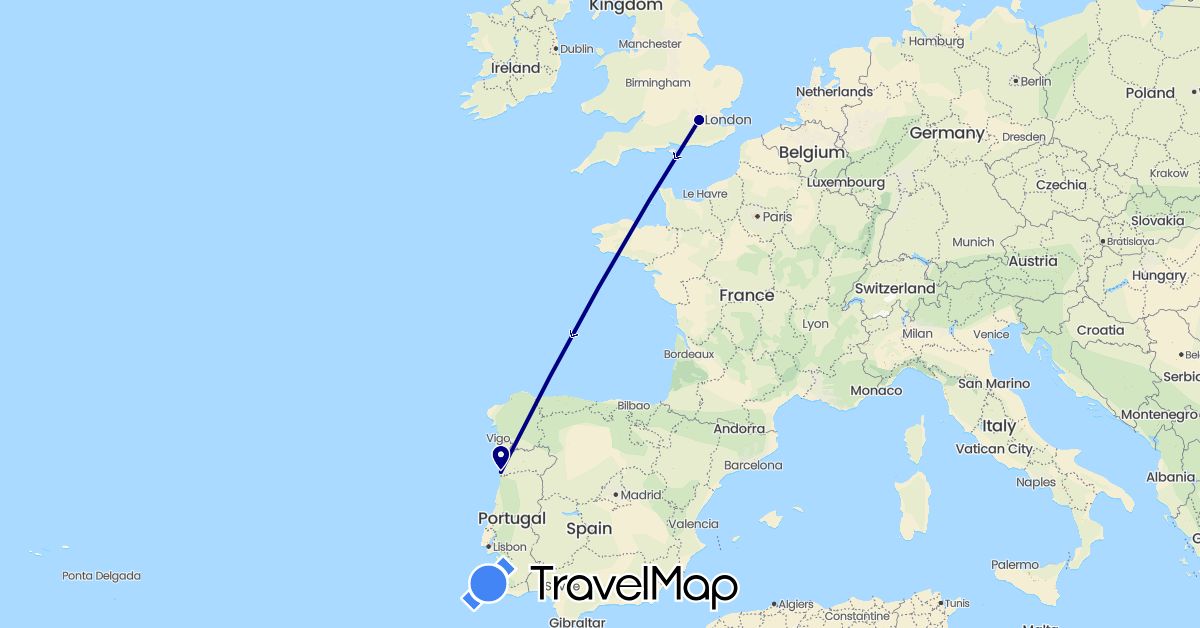 TravelMap itinerary: driving in United Kingdom, Portugal (Europe)